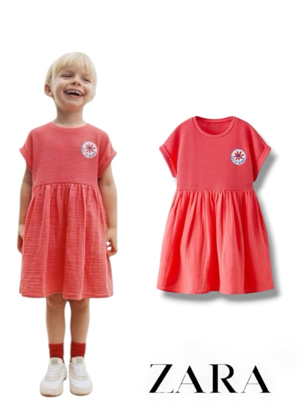 ZARA Kids Pink Red Textured Dress NWT Size 3T